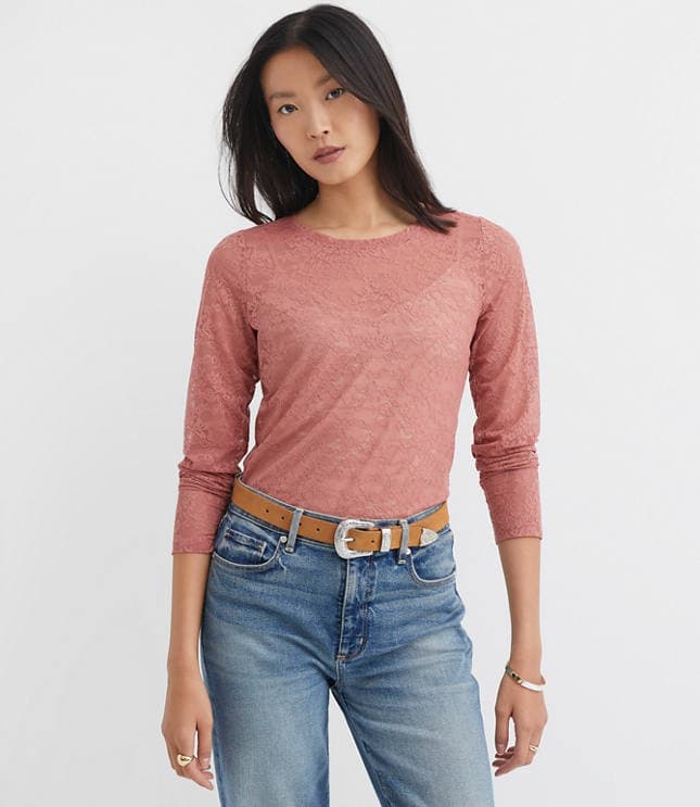 Floral Lace Long Sleeve Crew Neck Tee - image 2