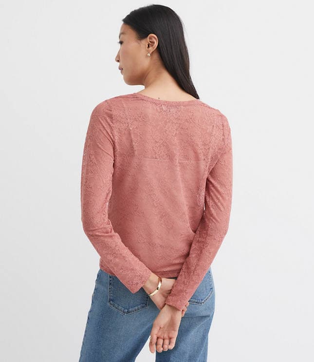 Floral Lace Long Sleeve Crew Neck Tee - image 3