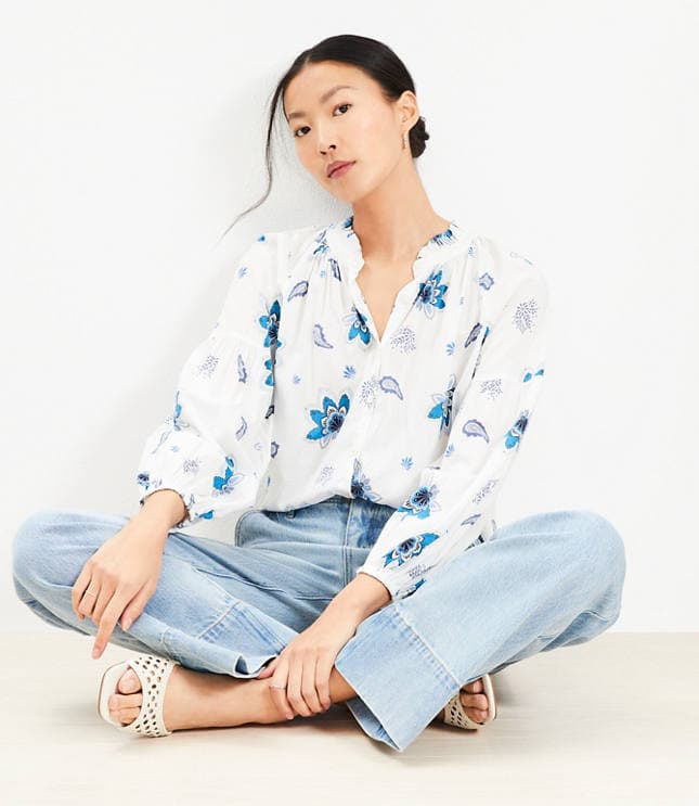 Paisley Ruffle Neck Poet Blouse - image 1