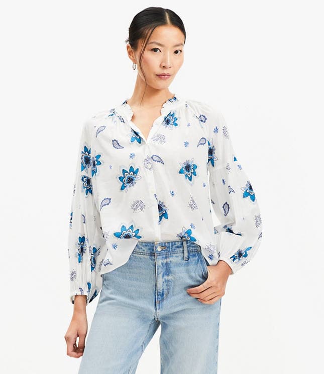 Paisley Ruffle Neck Poet Blouse - image 2