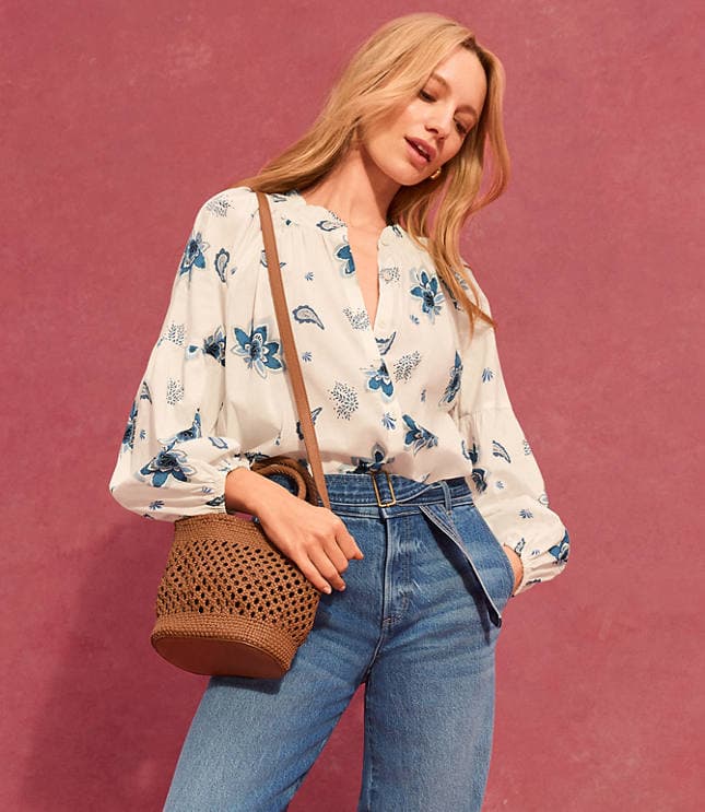 Paisley Ruffle Neck Poet Blouse - image 4