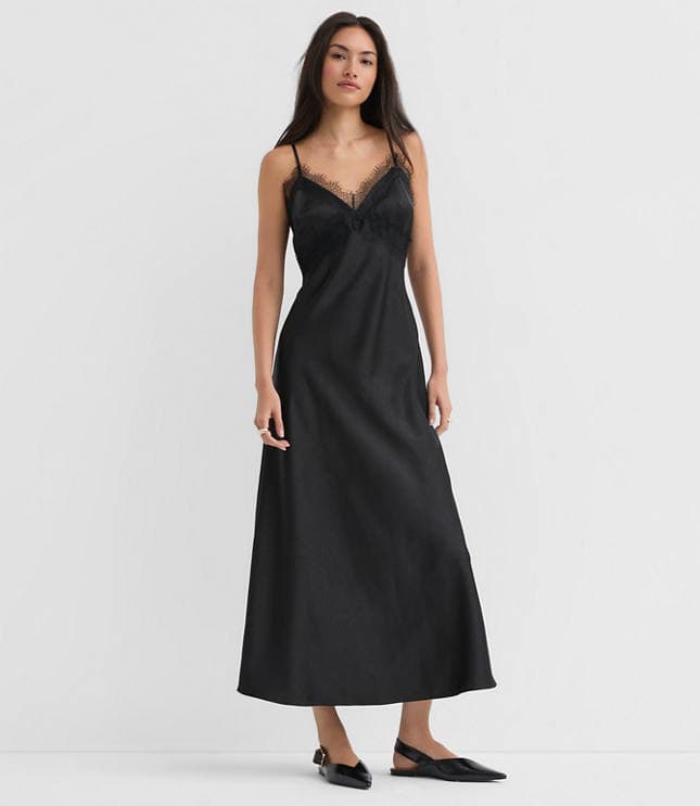 Petite Lace Trim Satin Midi Slip Dress - image 1