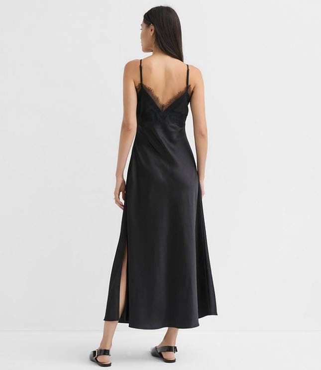 Petite Lace Trim Satin Midi Slip Dress - image 3