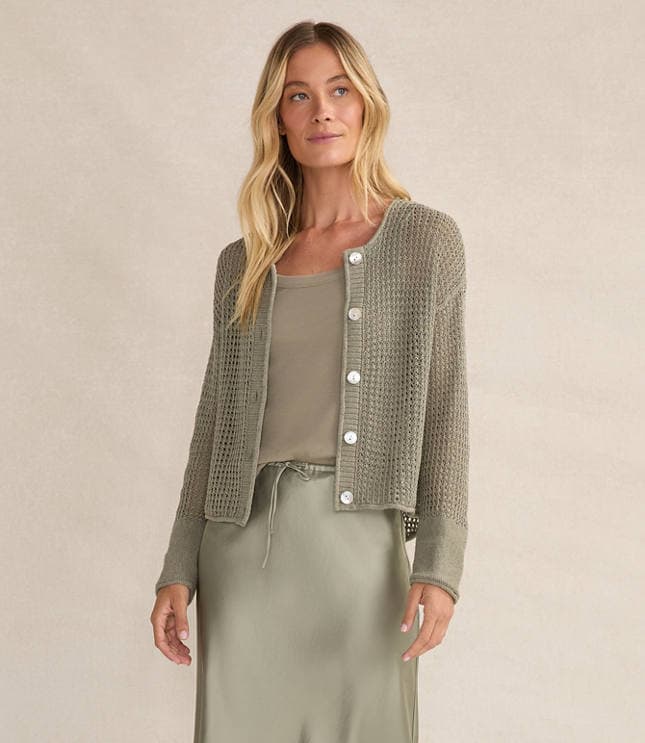 Haven Well Within Organic Cotton Linen Open Stitch Cardigan