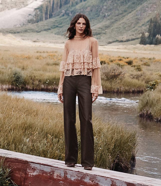 Coated High Rise Wide Leg Jeans in Brown - image 1