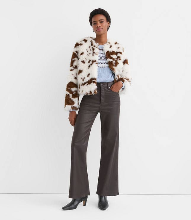 Coated High Rise Wide Leg Jeans in Brown - image 2