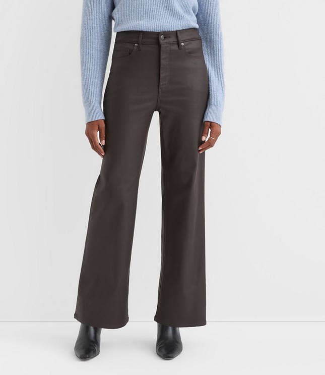 Coated High Rise Wide Leg Jeans in Brown - image 3