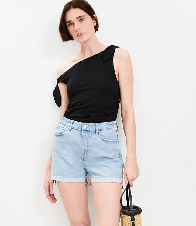 Flip Hem High Rise Cut Off Denim Shorts in Light Vintage Indigo Wash - image 1