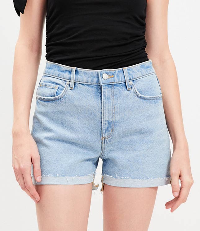 Flip Hem High Rise Cut Off Denim Shorts in Light Vintage Indigo Wash - image 2