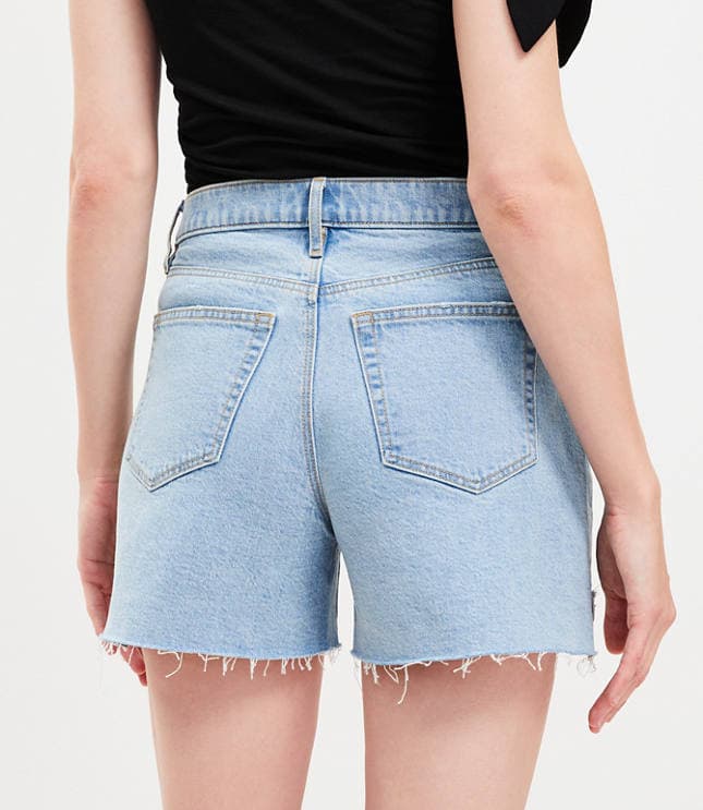 Flip Hem High Rise Cut Off Denim Shorts in Light Vintage Indigo Wash - image 3