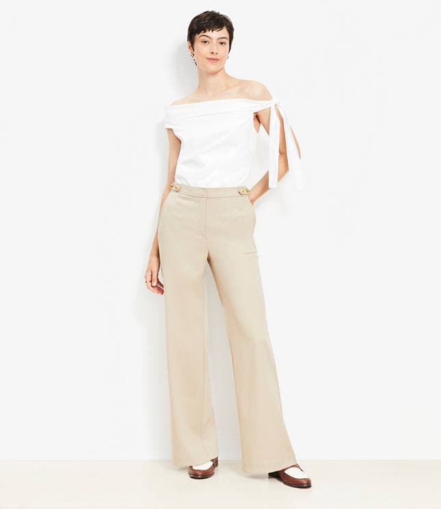 Tab Waist Wide Leg Pants in Twill - image 1
