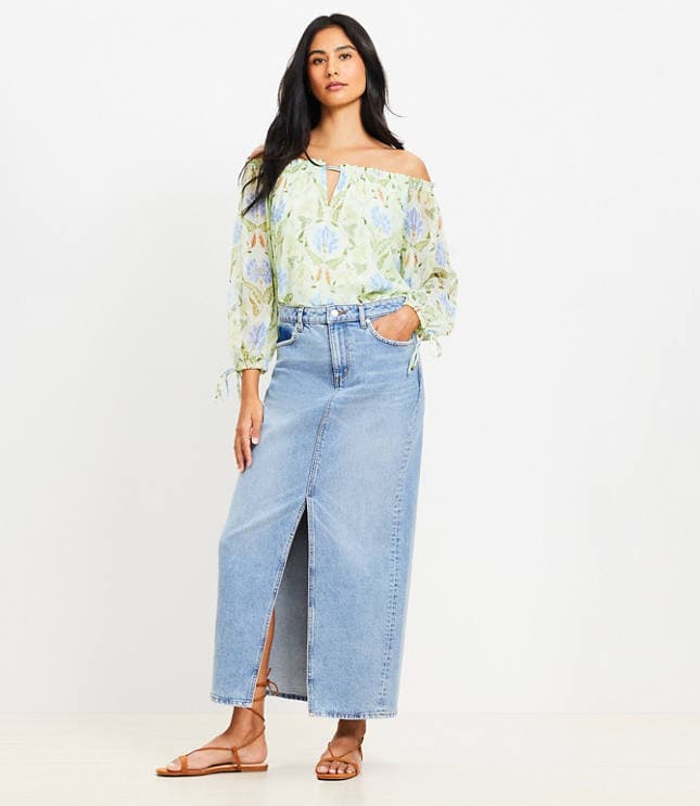 Denim Maxi Skirt in Light Vintage Wash - image 1