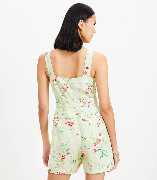 Floral Belted Linen Blend Strappy Romper - image 3