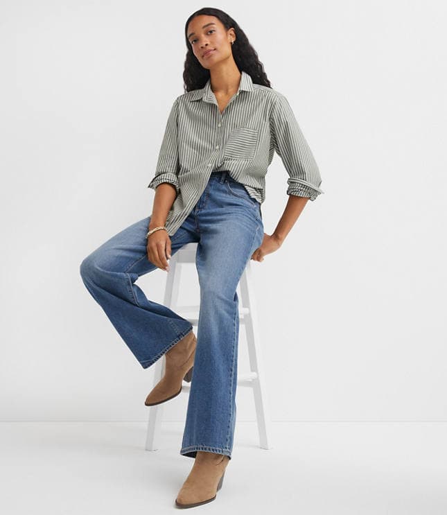 Petite Striped Poplin Everyday Relaxed Pocket Shirt - image 1