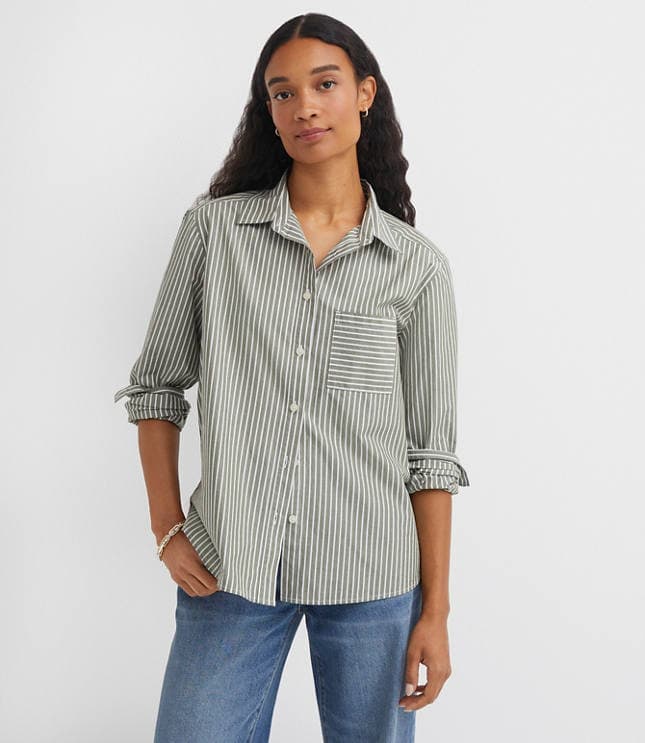 Petite Striped Poplin Everyday Relaxed Pocket Shirt - image 2