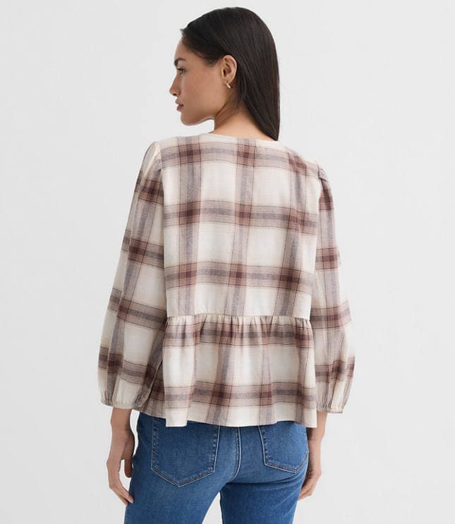 Plaid Flannel Bow Peplum Top - image 3