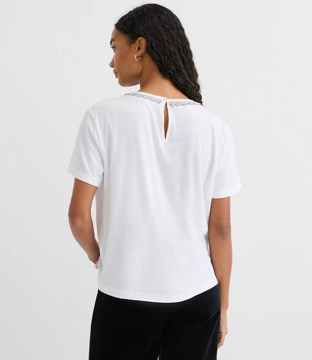 Crystal Beaded Neck Tee - image 3