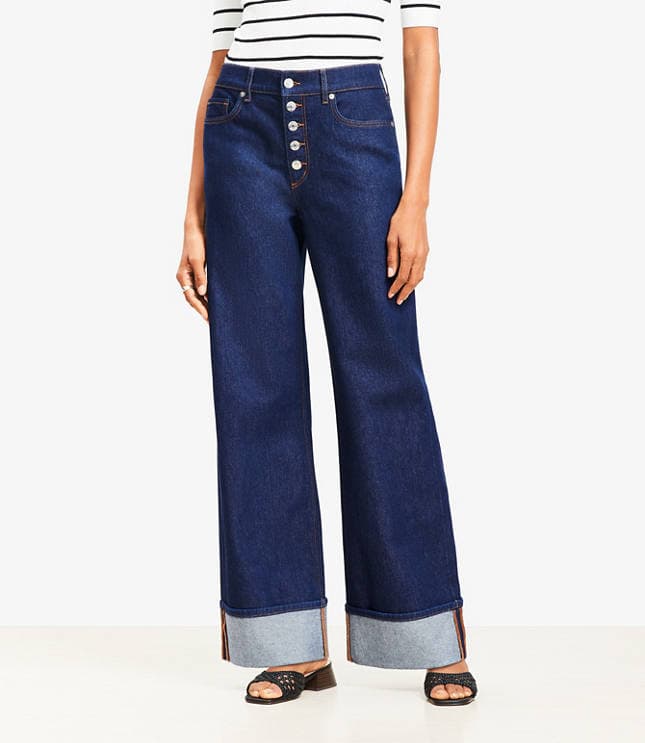 Curvy Cuffed High Rise Wide Leg Jeans in Rinse Wash - image 1