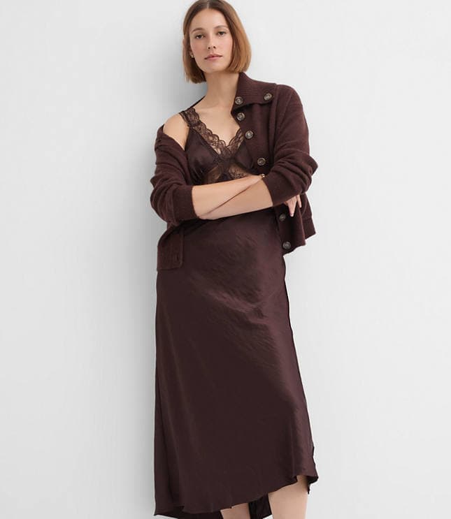 Lace Trim Satin Midi Slip Dress - image 1