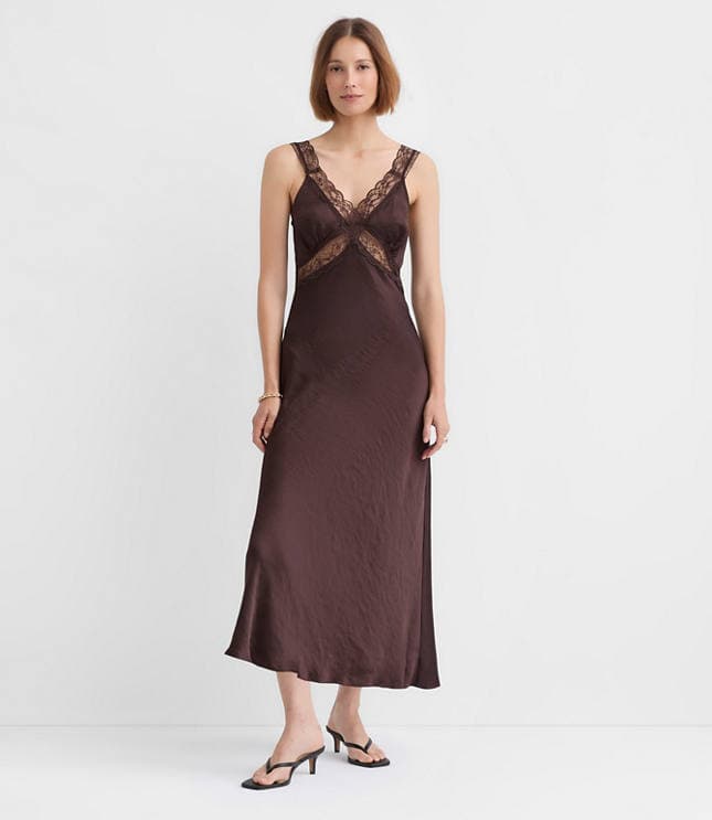Lace Trim Satin Midi Slip Dress - image 2