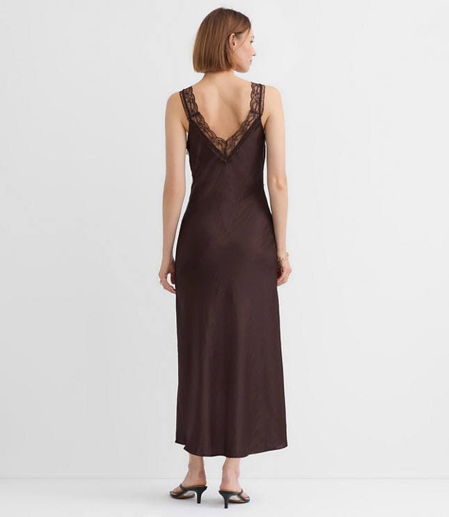 Lace Trim Satin Midi Slip Dress - image 3