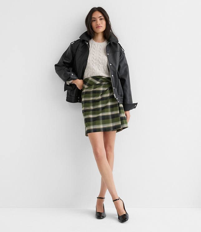 Plaid Brushed Flannel Twist Mini Skirt - image 2