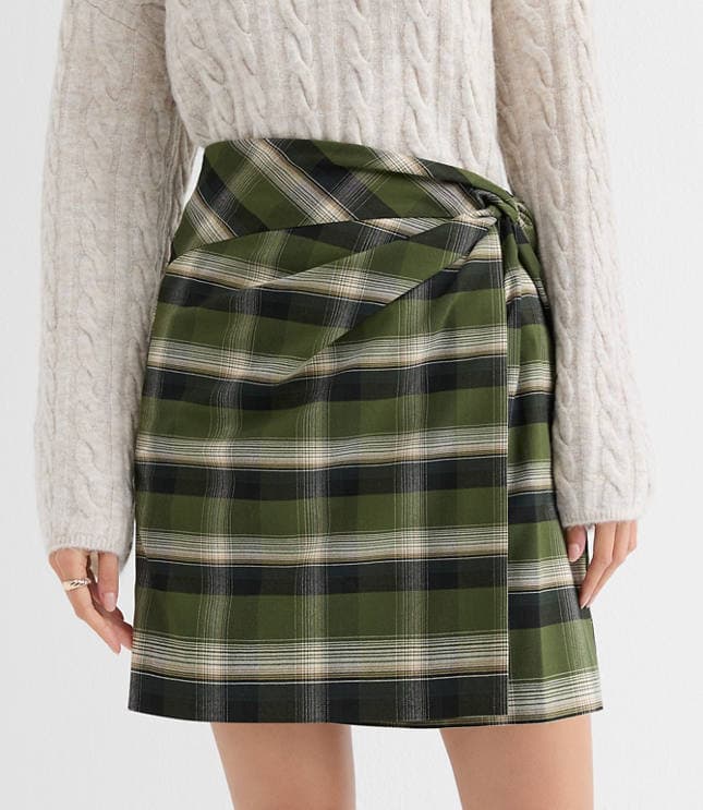 Plaid Brushed Flannel Twist Mini Skirt - image 3