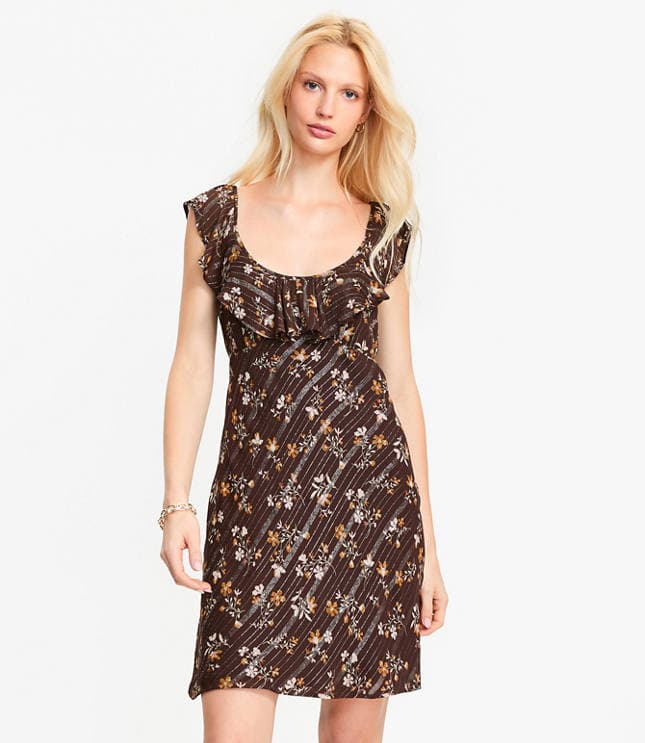 Petite Shimmer Floral Ruffle Mini Dress - image 1