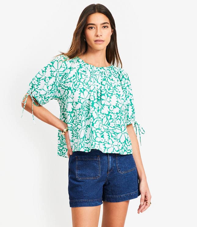 Floral Tie Cuff Blouse - image 1
