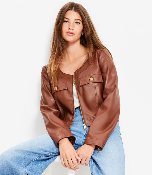 Petite Faux Leather Zip Jacket - image 2