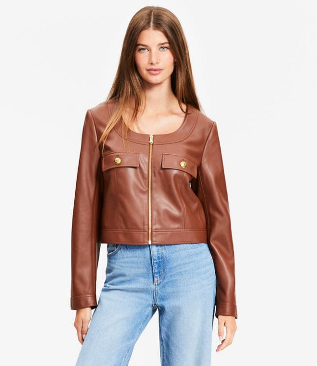 Petite Faux Leather Zip Jacket - image 3