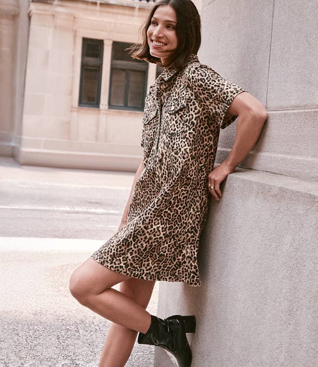 Petite Leopard Print Mini Pocket Dress - image 1