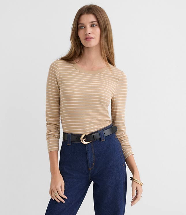 Striped Micro Modal Crew Neck Long Sleeve Tee - image 1