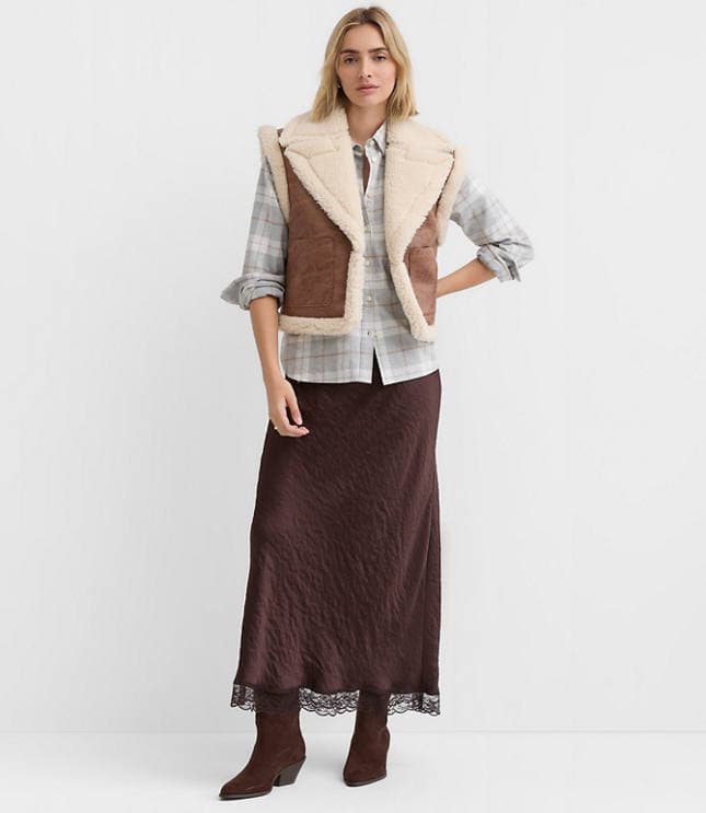 Petite Crackled Faux Suede Sherpa Vest - image 3