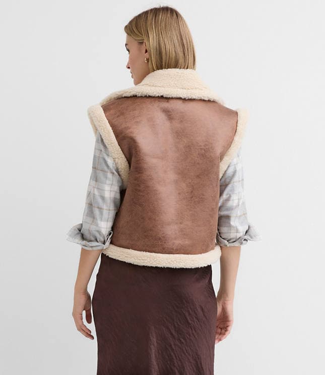 Petite Crackled Faux Suede Sherpa Vest - image 4