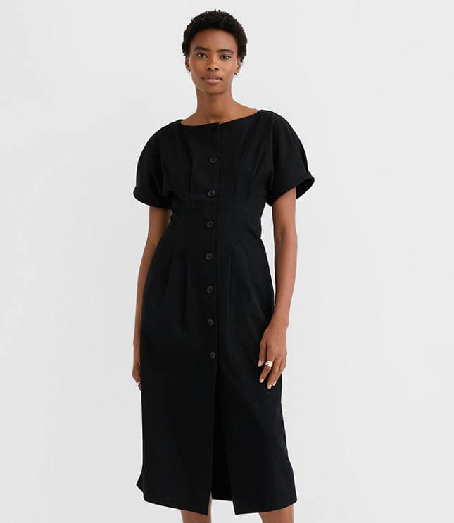Pleated Barrel Sleeve Midi Pocket Dress - image 2