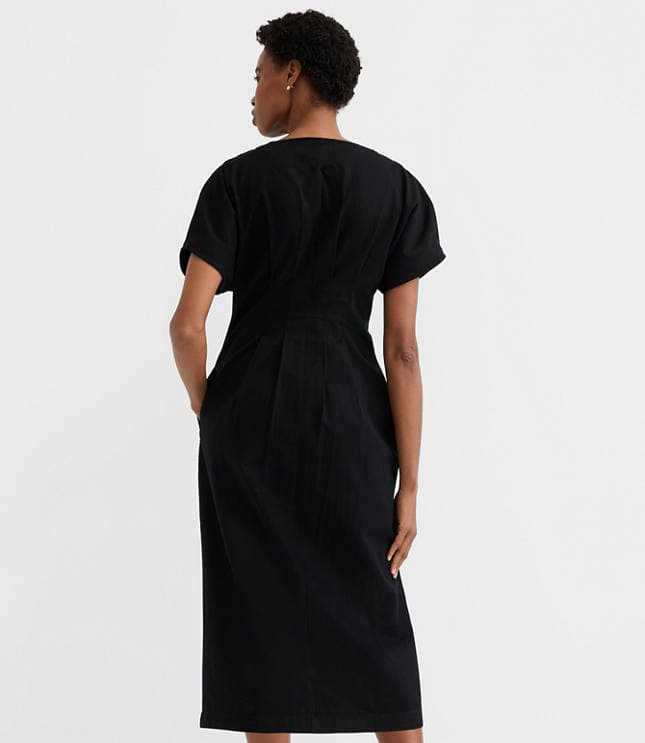 Pleated Barrel Sleeve Midi Pocket Dress - image 3