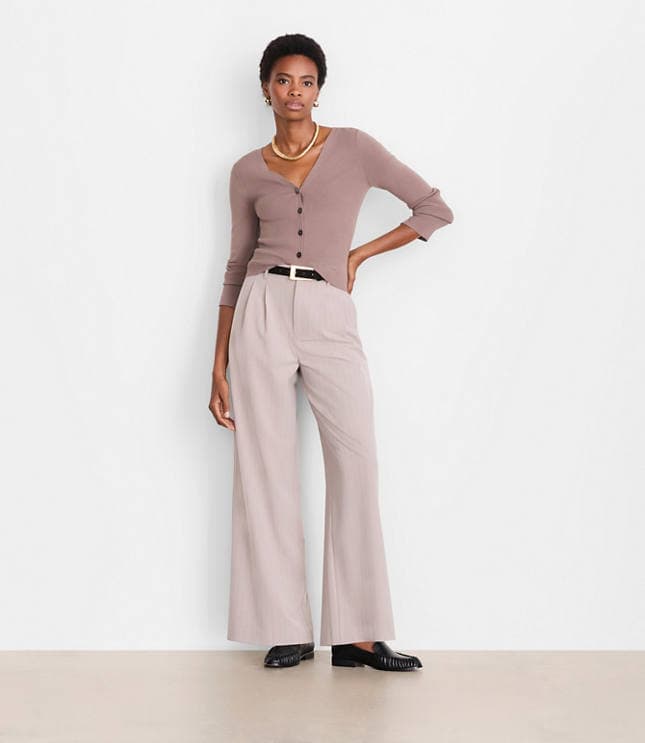 Petite LOFT Versa Seasonless Stretch Double Pleat Wide Leg Pants in Stripe - image 1