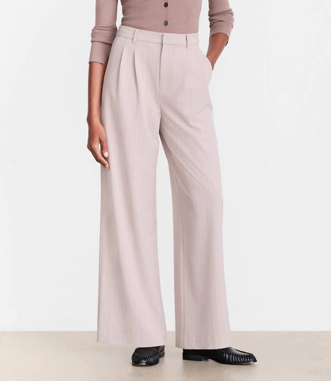 Petite LOFT Versa Seasonless Stretch Double Pleat Wide Leg Pants in Stripe - image 2