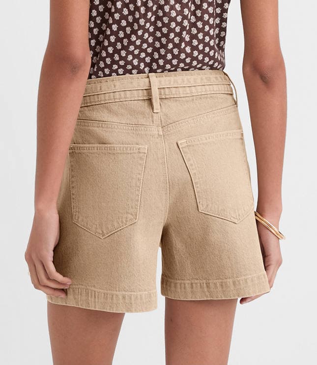 Tall Curvy Belted Denim Utility Shorts in Washed Neutral - image 2