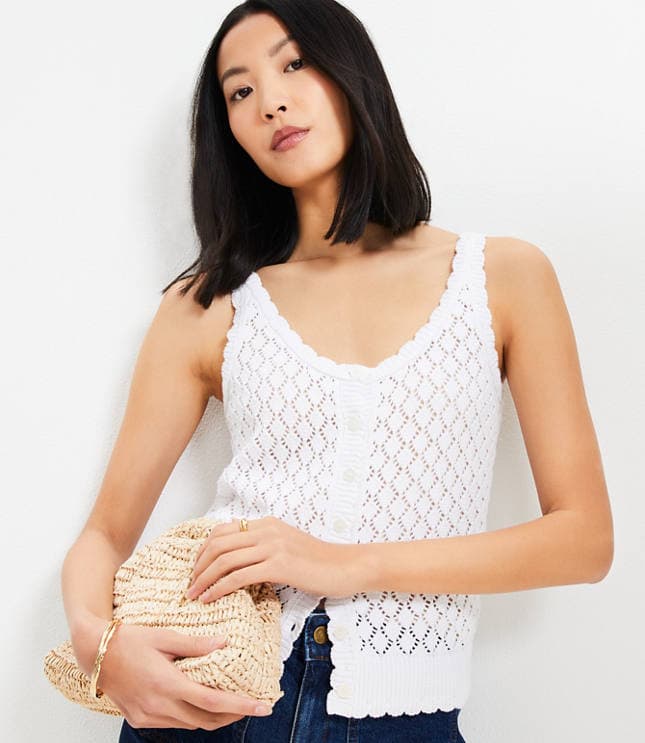 Petite Crochet Button Sweater Tank Top - image 1
