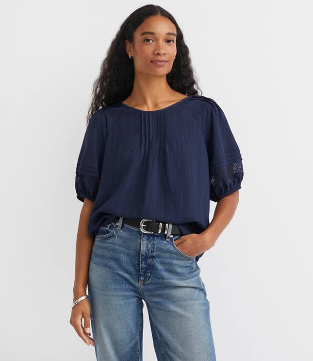 Striped Lace Trim Pintucked Blouse - image 1