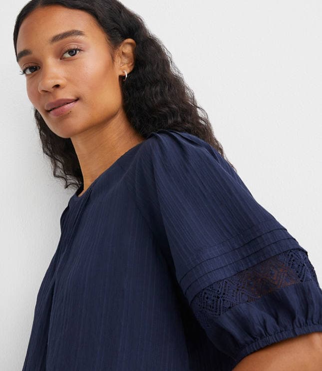 Striped Lace Trim Pintucked Blouse - image 2
