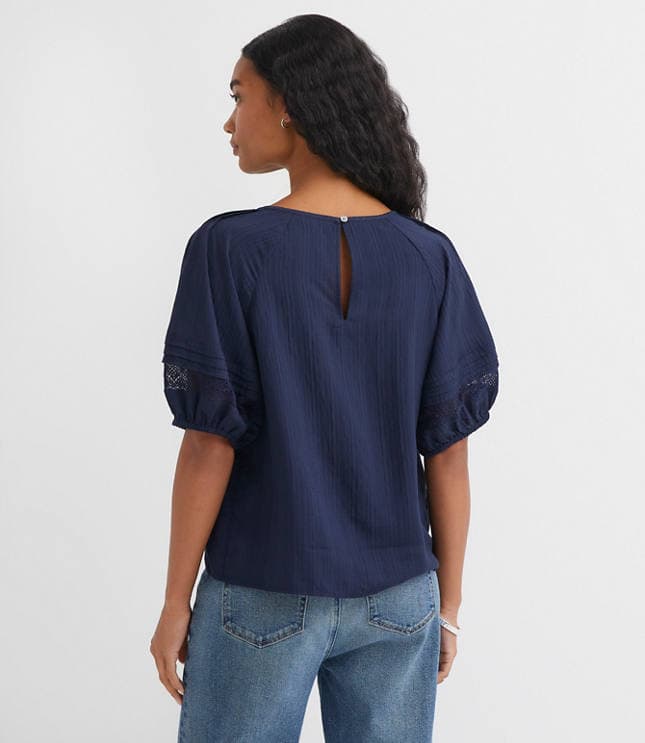 Striped Lace Trim Pintucked Blouse - image 3