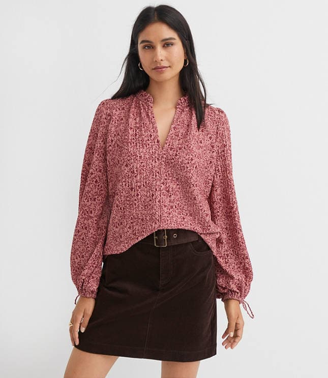 Petite Floral Ruffle Tie Cuff Top - image 1