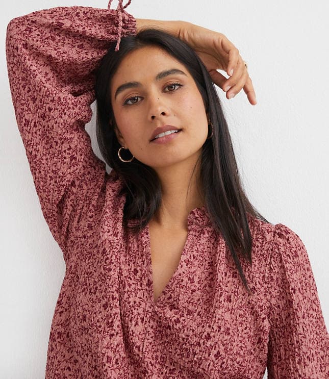 Petite Floral Ruffle Tie Cuff Top - image 2