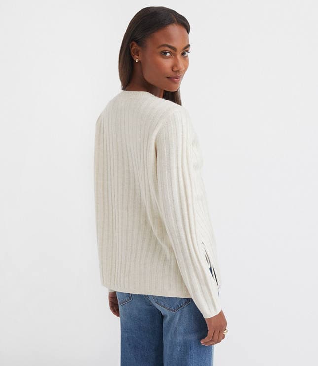 Petite Side Bow Ribbed V-Neck Sweater - image 3
