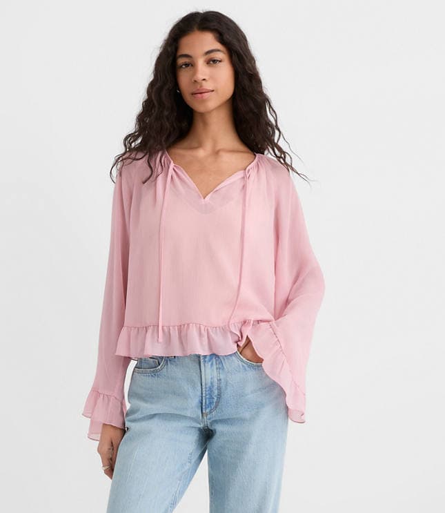 Ruffle Tie Neck Blouse - image 1