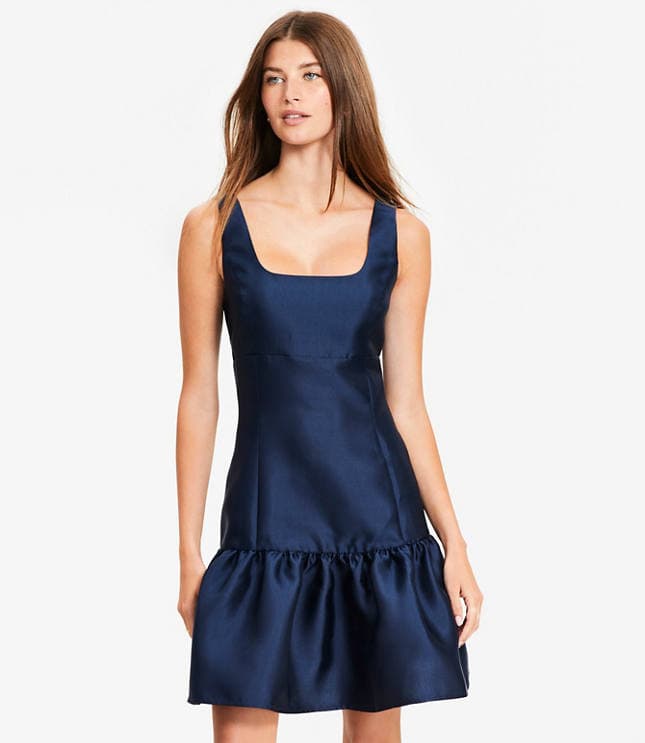 Petite Satin Square Neck Mini Flounce Dress - image 1
