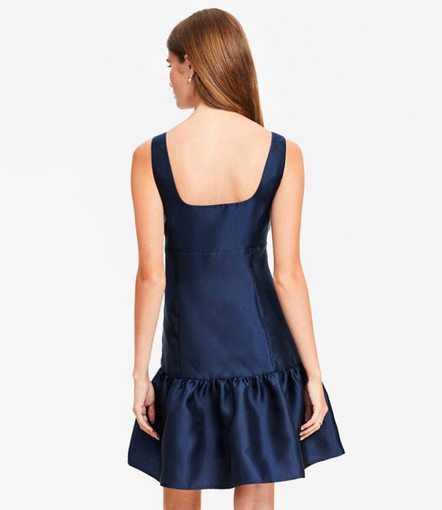 Petite Satin Square Neck Mini Flounce Dress - image 3